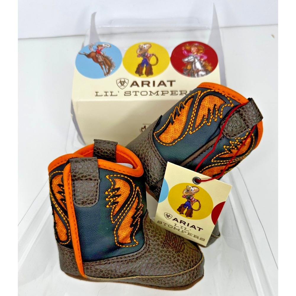 Ariat Stompers Cowboy Workhog Sz 1 Brown Orange Boots Baby New in box